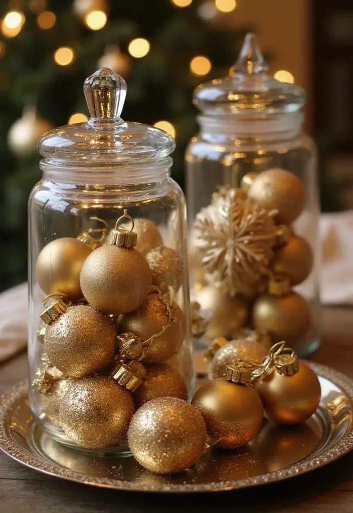 25 Glass Canister Christmas Decor Ideas for Holiday Cheer 62 25 Glass Canister Christmas Decor Ideas for Holiday Cheer - 18. Elegant Gold Accents