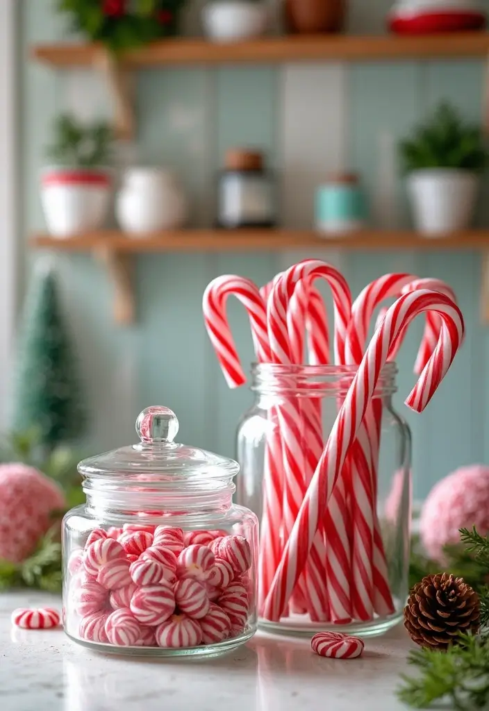 25 Glass Canister Christmas Decor Ideas for Holiday Cheer 2 25 Glass Canister Christmas Decor Ideas for Holiday Cheer - 2. Candy Cane Accents