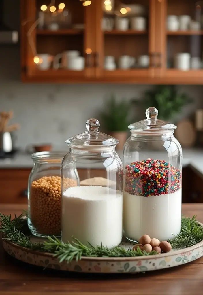 25 Glass Canister Christmas Decor Ideas for Holiday Cheer 26 25 Glass Canister Christmas Decor Ideas for Holiday Cheer - 8. Holiday Baking Supplies