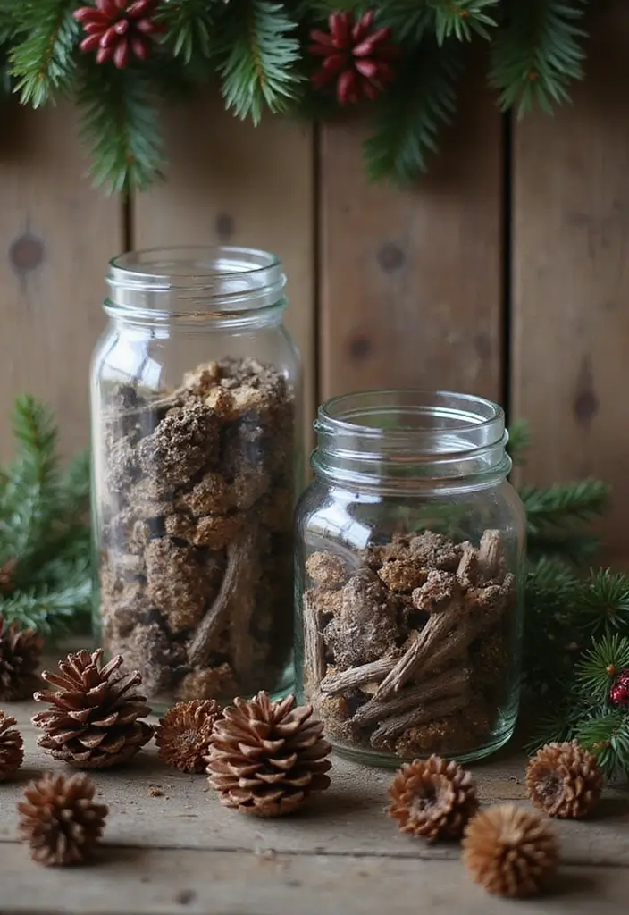 25 Glass Canister Christmas Decor Ideas for Holiday Cheer 27 25 Glass Canister Christmas Decor Ideas for Holiday Cheer - 9. Pinecone Fillers