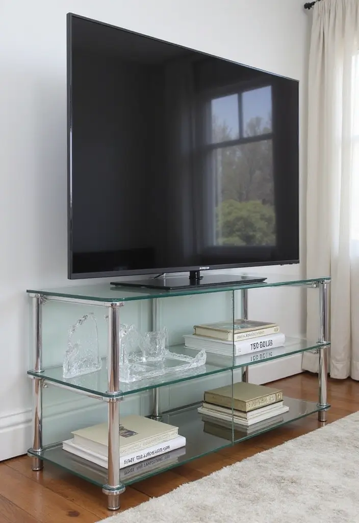 25 Glass TV Stand Decor Ideas That Keep It Minimal and Elegant 58 25 Glass TV Stand Decor Ideas That Keep It Minimal and Elegant - 18. Clear Acrylic Accent Pieces