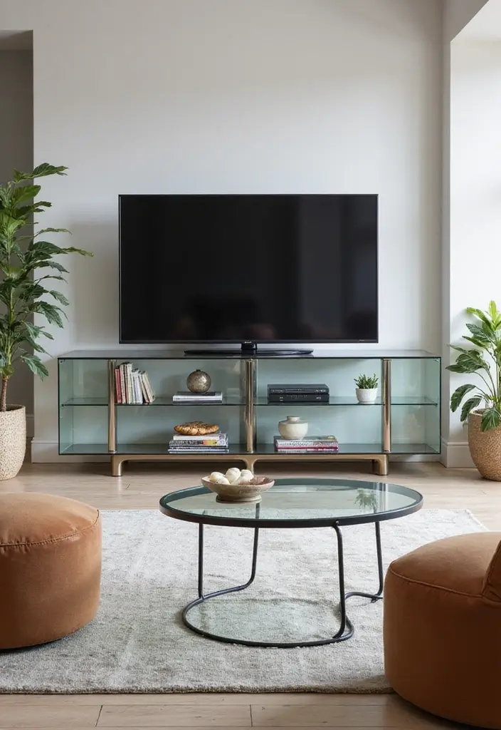 25 Glass TV Stand Decor Ideas That Keep It Minimal and Elegant 61 25 Glass TV Stand Decor Ideas That Keep It Minimal and Elegant - 21. Unique Shaped Furniture