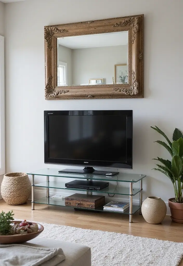 25 Glass TV Stand Decor Ideas That Keep It Minimal and Elegant 64 25 Glass TV Stand Decor Ideas That Keep It Minimal and Elegant - 24. Beautifully Framed Mirrors