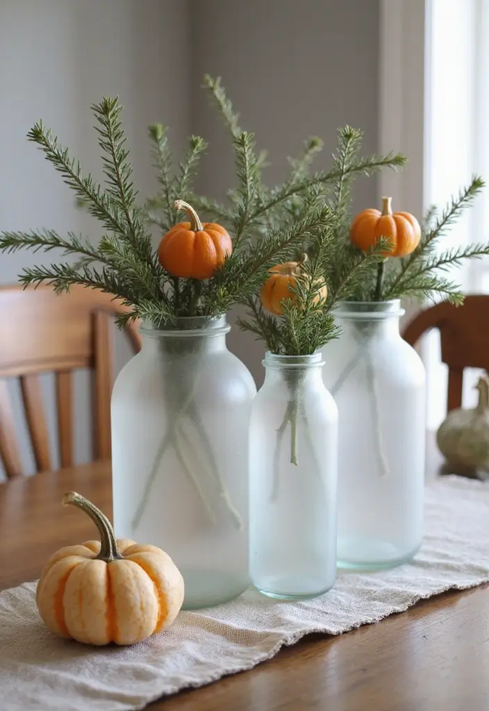 25 Glass Vase Centerpiece Ideas That Brighten Up Any Table - 18. Frosted Glass Vases with Seasonal Accents