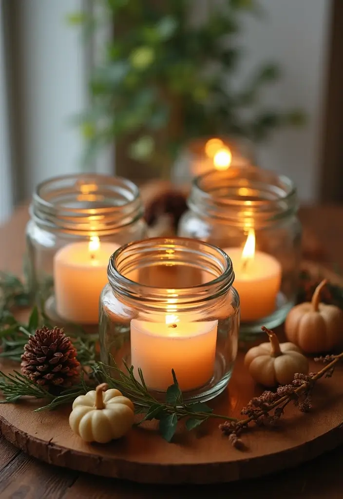 25 Glass Vase Centerpiece Ideas That Brighten Up Any Table - 20. Repurposed Glass Containers with Candles