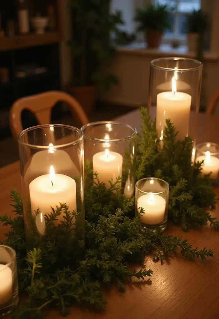 25 Glass Vase Centerpiece Ideas That Brighten Up Any Table - 22. Glass Candle Holders with Greenery