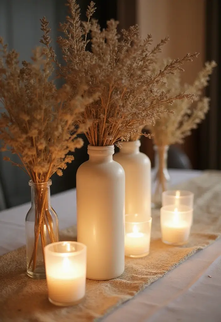 25 Glass Vase Centerpiece Ideas That Brighten Up Any Table - 5. Frosted Glass Vases with Dried Flowers