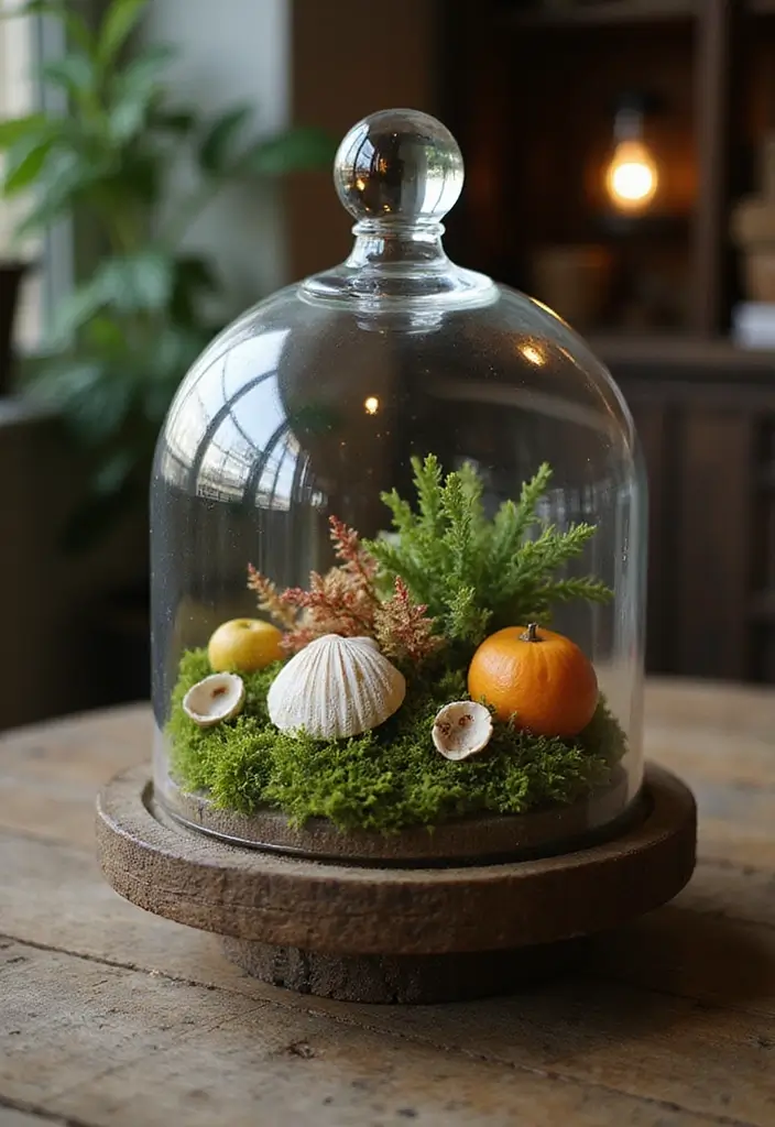 25 Glass Vase Centerpiece Ideas That Brighten Up Any Table - 6. Glass Cloche Centerpieces with Natural Elements