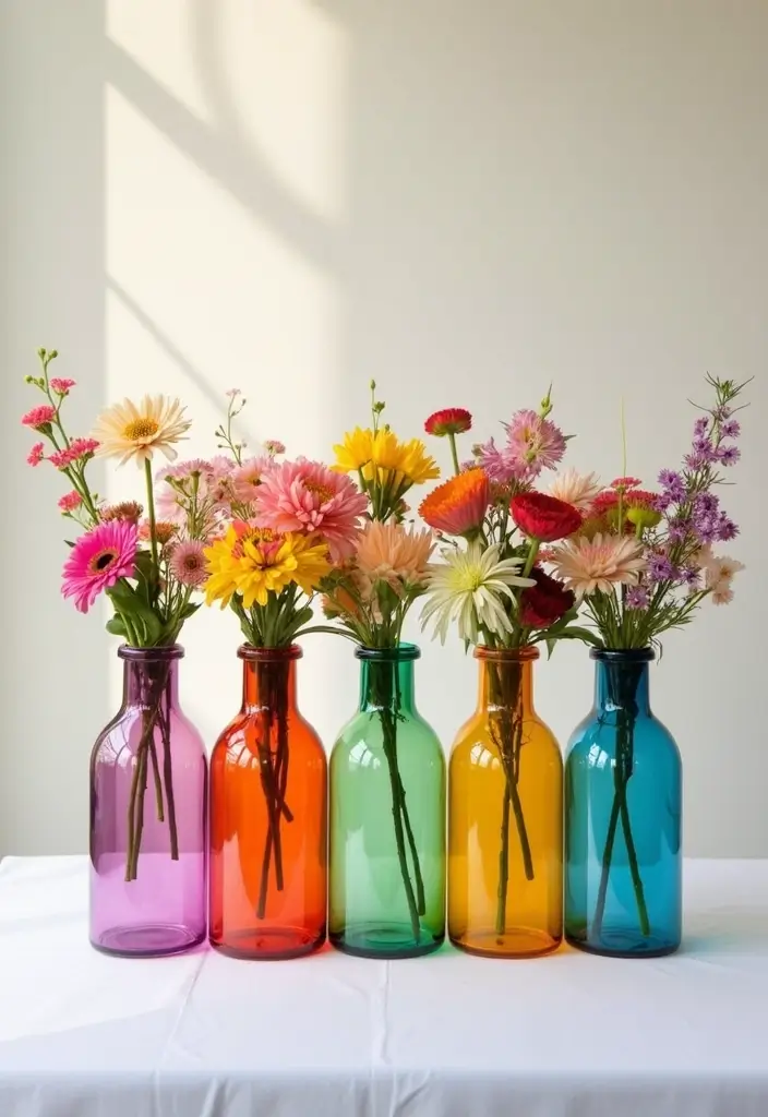 25 Glass Vase Centerpiece Ideas That Brighten Up Any Table - 7. Rainbow Glass Vases for a Burst of Color