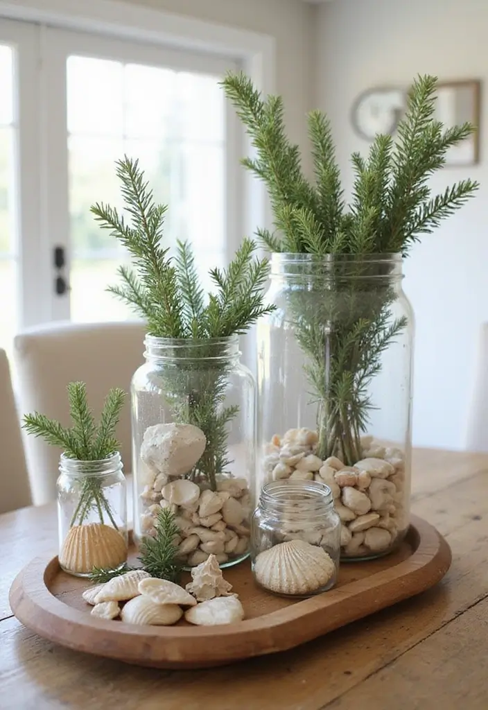 25 Glass Vase Centerpiece Ideas That Brighten Up Any Table - 8. Glass Jars with Seasonal Decor