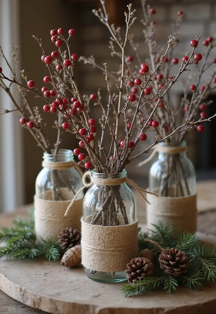 25 Glass Vase Christmas Decor Ideas for Holiday Inspiration 26 25 Glass Vase Christmas Decor Ideas for Holiday Inspiration - 14. Glass Vases with Twigs and Berries