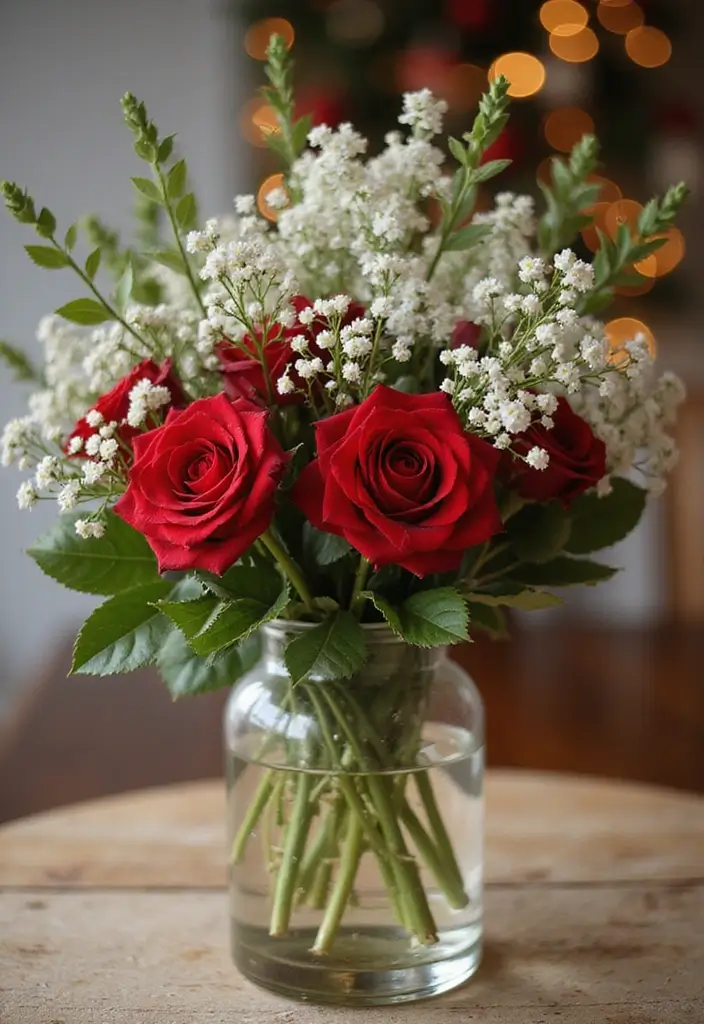 25 Glass Vase Christmas Decor Ideas for Holiday Inspiration 38 25 Glass Vase Christmas Decor Ideas for Holiday Inspiration - 20. Simple Red and White Floral Arrangement