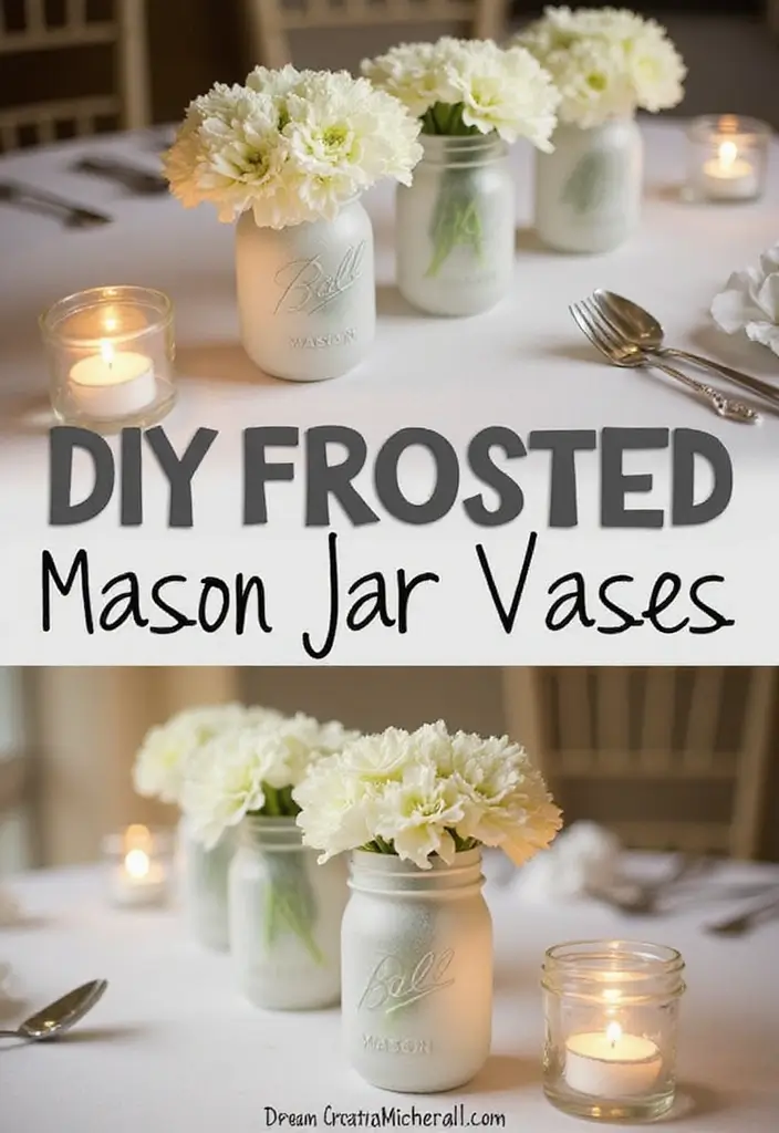 25 Glass Vase Christmas Decor Ideas for Holiday Inspiration 44 25 Glass Vase Christmas Decor Ideas for Holiday Inspiration - 24. DIY Frosted Mason Jar Vases
