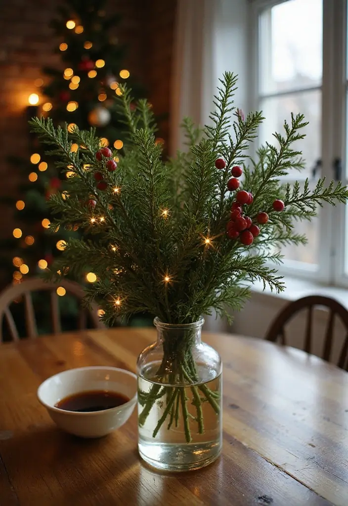 25 Glass Vase Christmas Decor Ideas for Holiday Inspiration 3 25 Glass Vase Christmas Decor Ideas for Holiday Inspiration - 3. Evergreen and Berry Arrangement