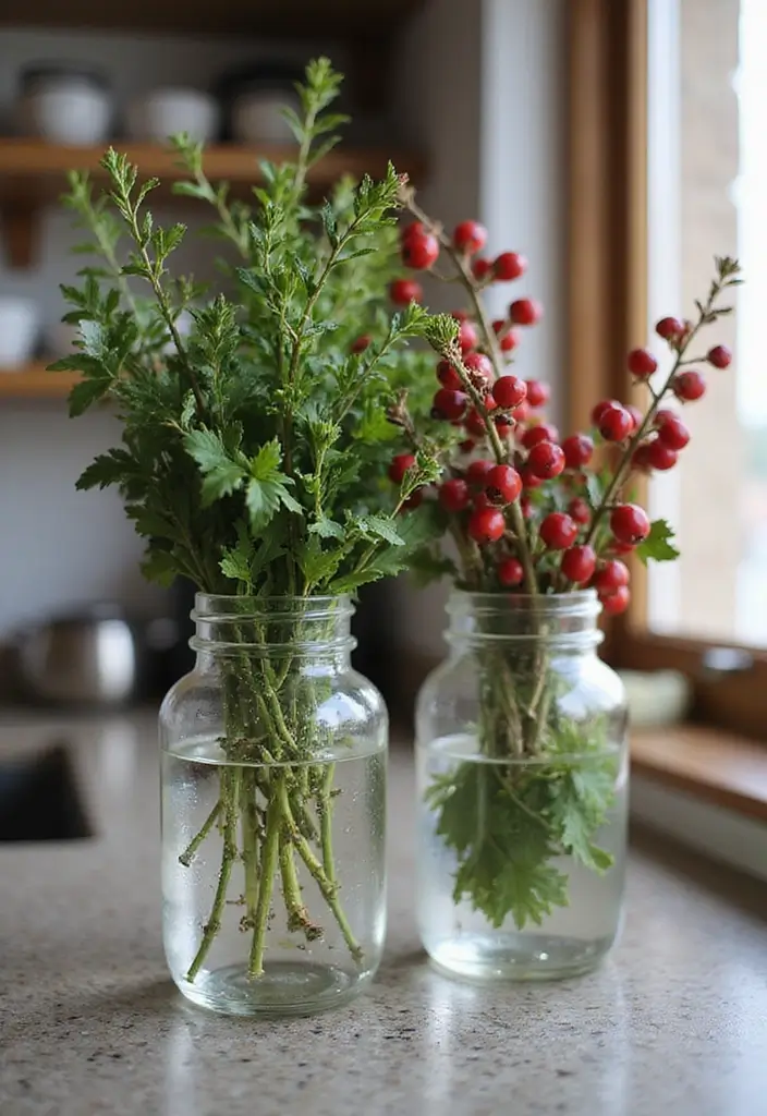 25 Glass Vase Christmas Decor Ideas for Holiday Inspiration 14 25 Glass Vase Christmas Decor Ideas for Holiday Inspiration - 8. Seasonal Herb Display