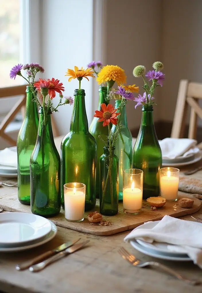 25 Green Glass Bottle Decor Ideas for Nature-Inspired Homes - 1. Chic Centerpiece for Your Dining Table