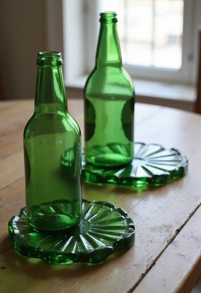 25 Green Glass Bottle Decor Ideas for Nature-Inspired Homes - 10. Green Glass Bottle Coasters
