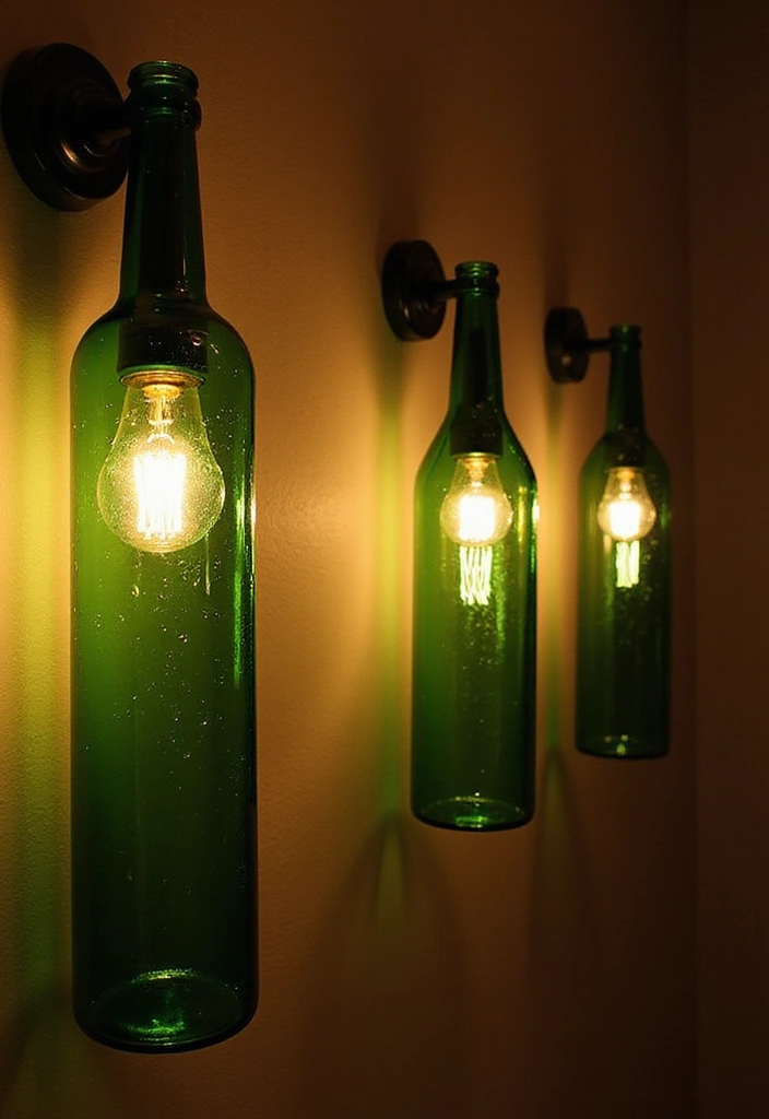 25 Green Glass Bottle Decor Ideas for Nature-Inspired Homes - 15. Green Glass Bottle Wall Sconces