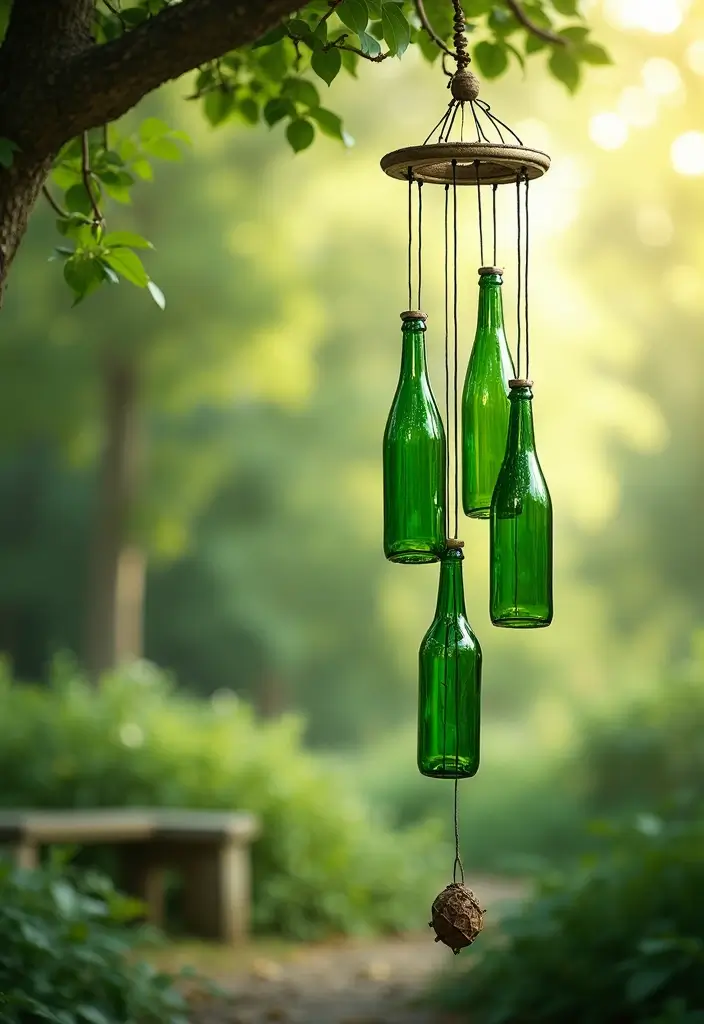 25 Green Glass Bottle Decor Ideas for Nature-Inspired Homes - 16. Green Glass Bottle Wind Chimes