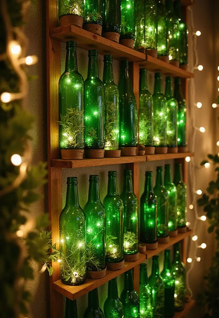 25 Green Glass Bottle Decor Ideas for Nature-Inspired Homes - 2. Stylish Wall Art Display