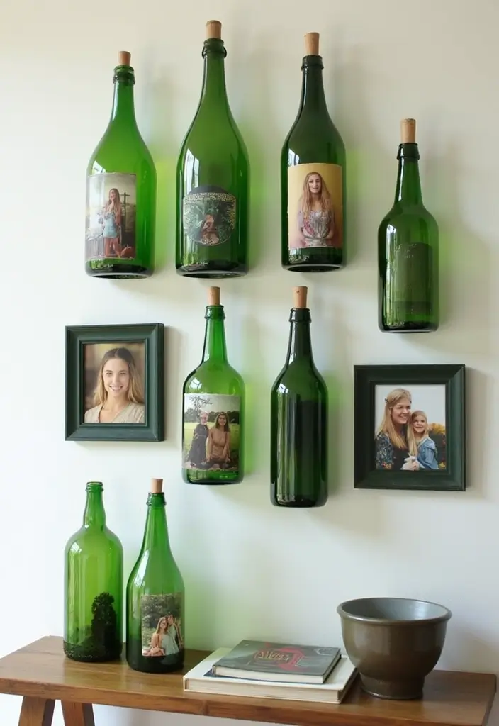25 Green Glass Bottle Decor Ideas for Nature-Inspired Homes - 21. Green Glass Bottles as Picture Frames