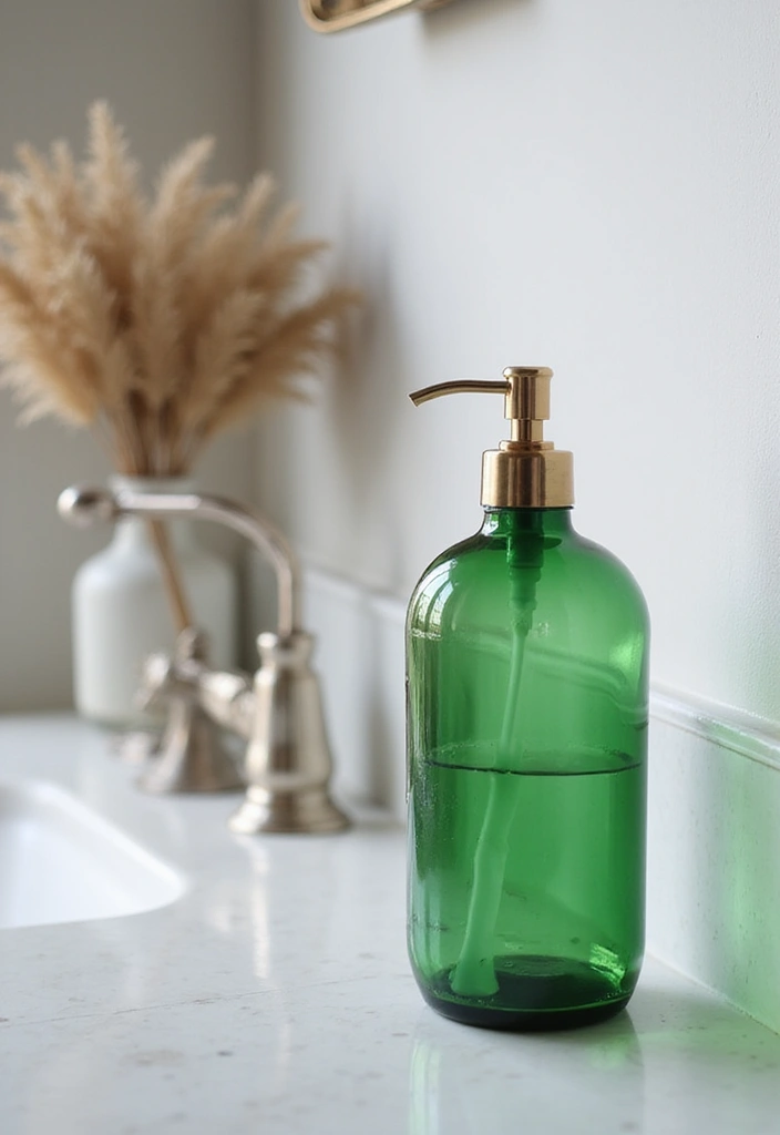 25 Green Glass Bottle Decor Ideas for Nature-Inspired Homes - 24. Green Glass Bottle Soap Dispenser