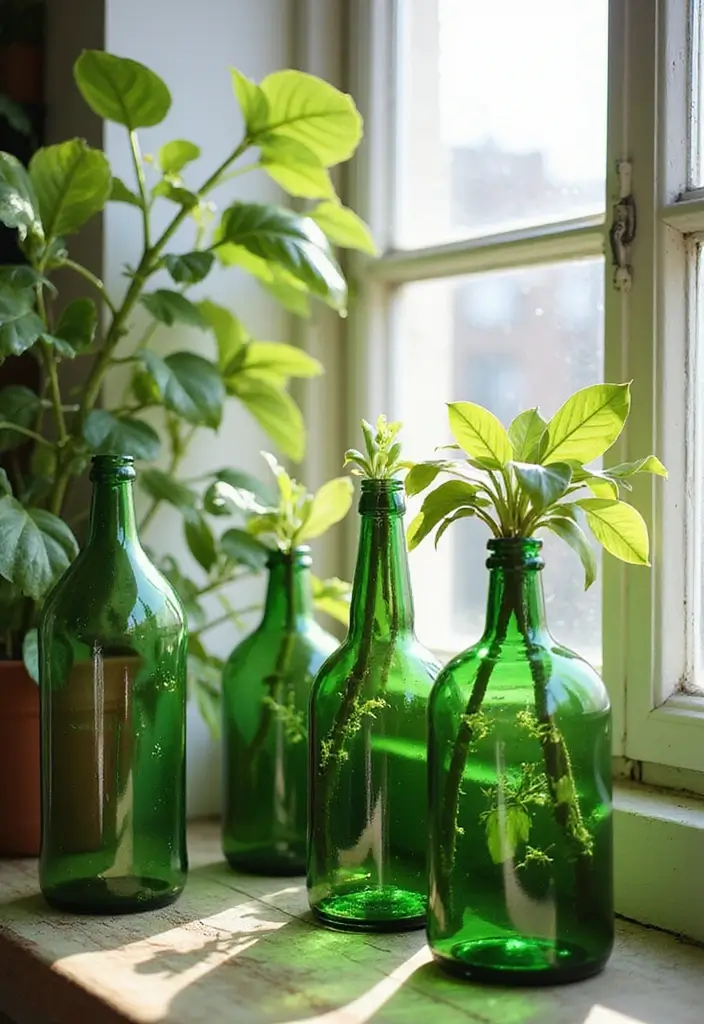 25 Green Glass Bottle Decor Ideas for Nature-Inspired Homes - 4. Green Glass Vases for Indoor Plants