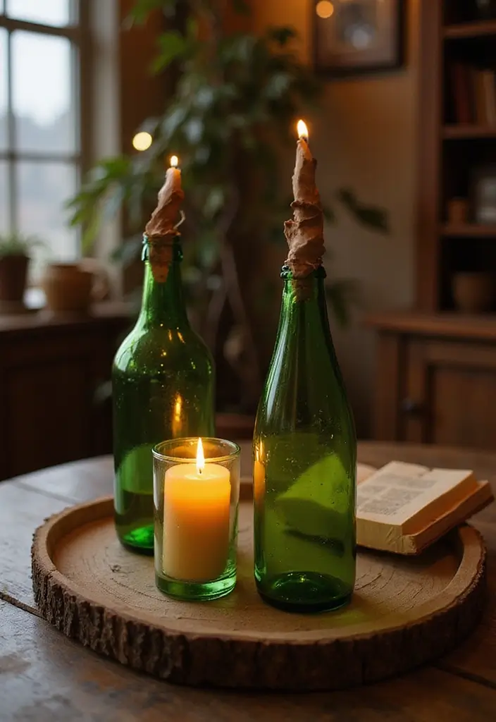 25 Green Glass Bottle Decor Ideas for Nature-Inspired Homes - 5. Vintage Bottle Candle Holders
