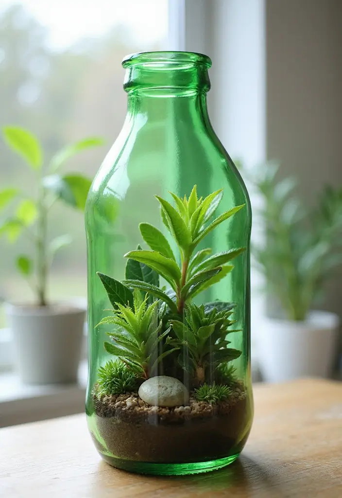 25 Green Glass Bottle Decor Ideas for Nature-Inspired Homes - 6. Decorative Bottle Terrarium