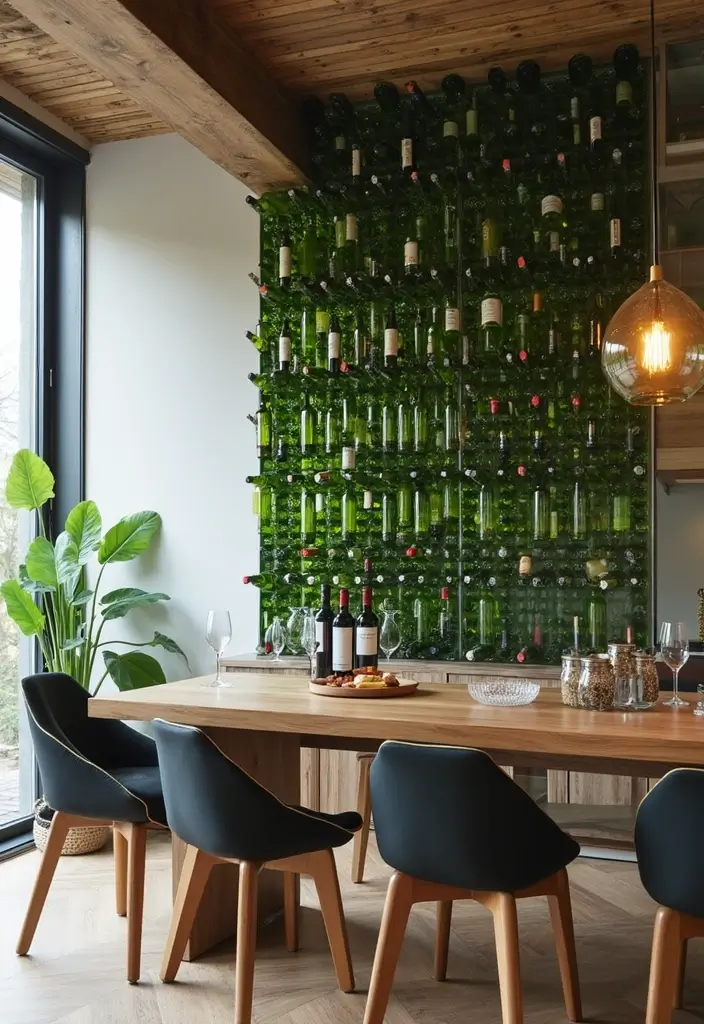 25 Green Glass Bottle Decor Ideas for Nature-Inspired Homes - 7. Green Glass Bottles as Wine Rack