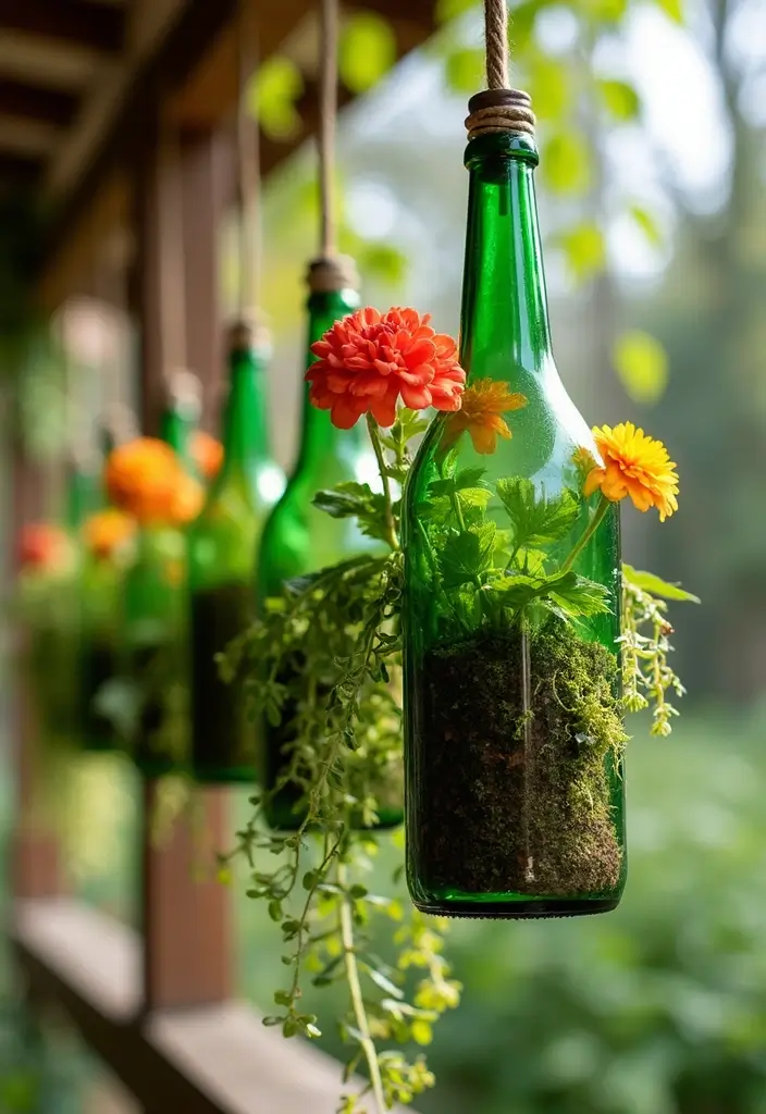 25 Green Glass Bottle Decor Ideas for Nature-Inspired Homes - 8. Green Glass Bottle Planters
