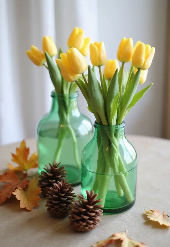 25 Green Glass Vase Decor Ideas That Bring the Outdoors In - 10. Seasonal Decor with Green Vases