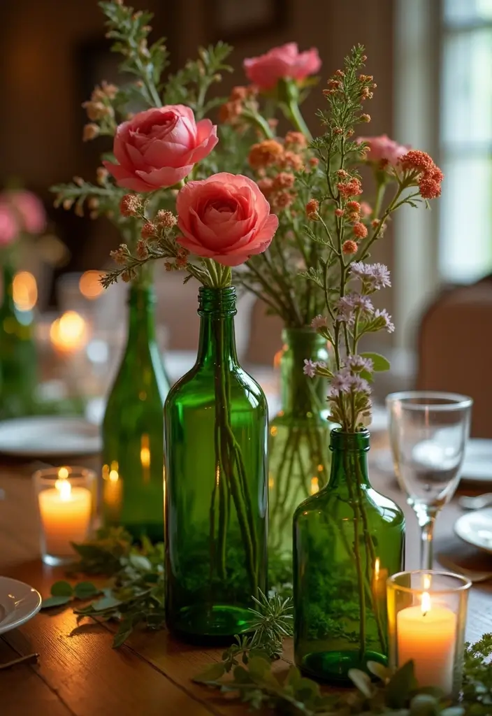 25 Green Glass Vase Decor Ideas That Bring the Outdoors In - 13. Create a Table Runner