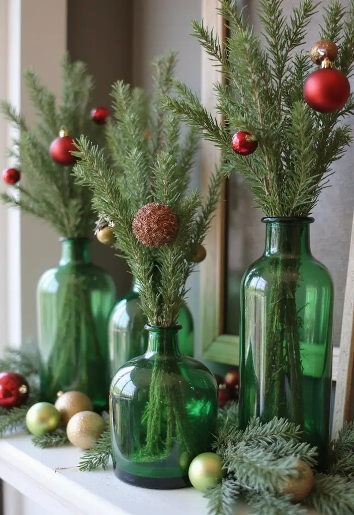 25 Green Glass Vase Decor Ideas That Bring the Outdoors In - 15. Themed Holiday Decor