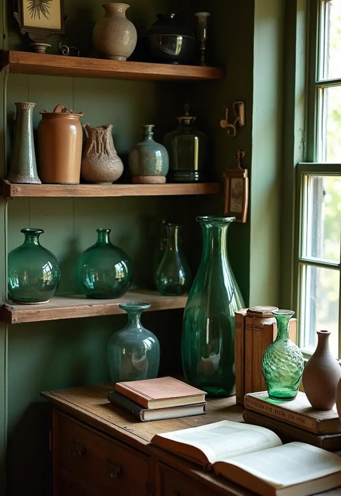 25 Green Glass Vase Decor Ideas That Bring the Outdoors In - 2. Vintage Charm with Green Glass