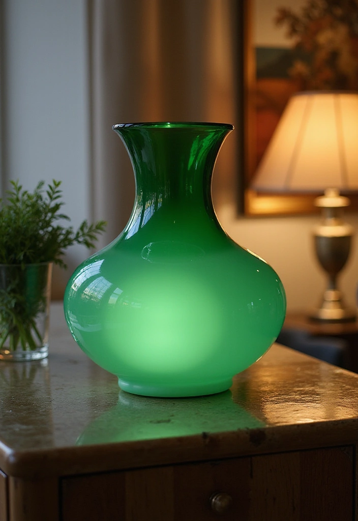 25 Green Glass Vase Decor Ideas That Bring the Outdoors In - 20. Green Glass as a Focal Point