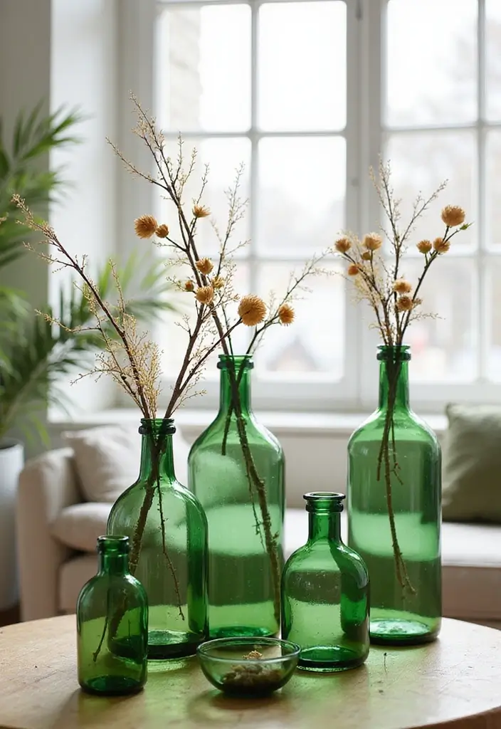 25 Green Glass Vase Decor Ideas That Bring the Outdoors In - 23. Bringing the Outdoors Inside