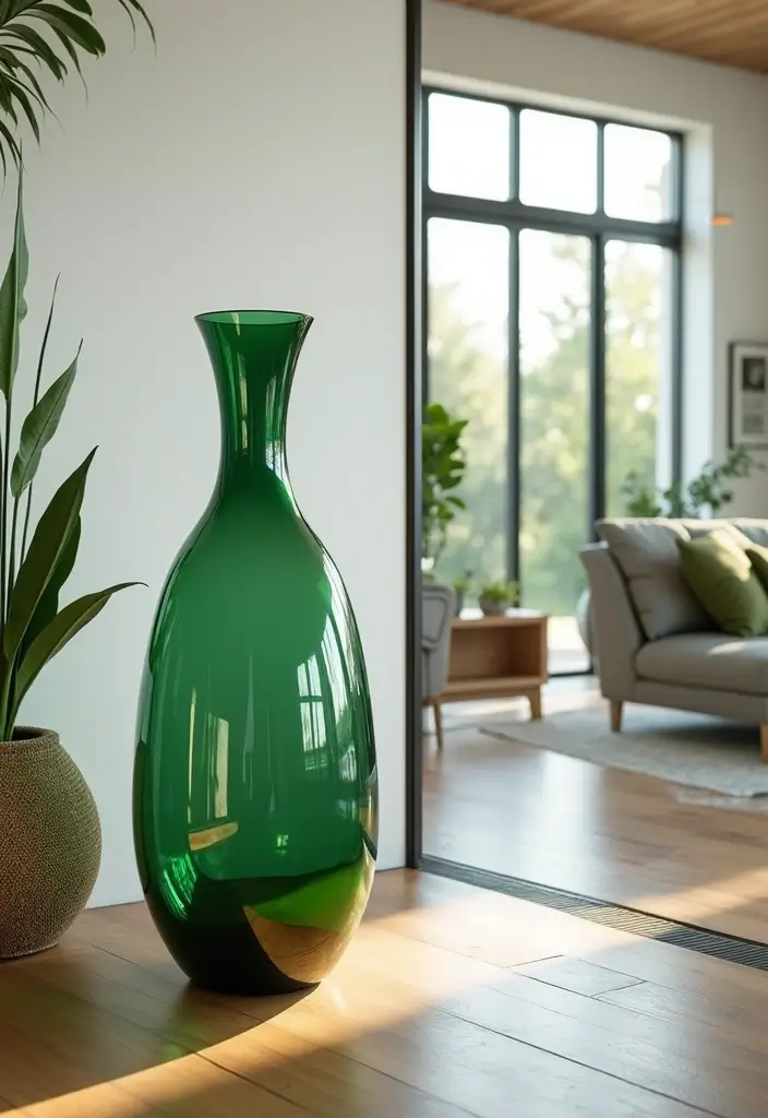 25 Green Glass Vase Decor Ideas That Bring the Outdoors In - 24. Statement Pieces in Larger Spaces