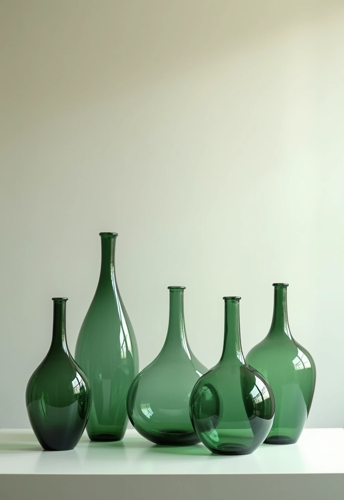 25 Green Glass Vase Decor Ideas That Bring the Outdoors In - 7. Monochromatic Green Displays