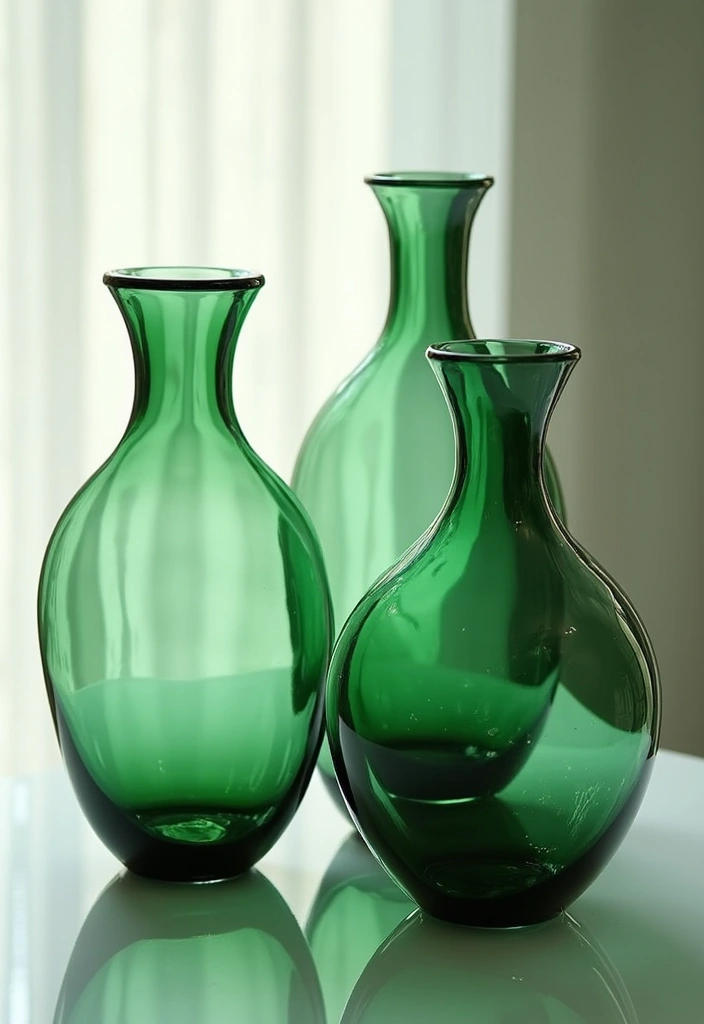 25 Green Glass Vase Decor Ideas That Bring the Outdoors In - 9. Unique Sculptural Arrangements