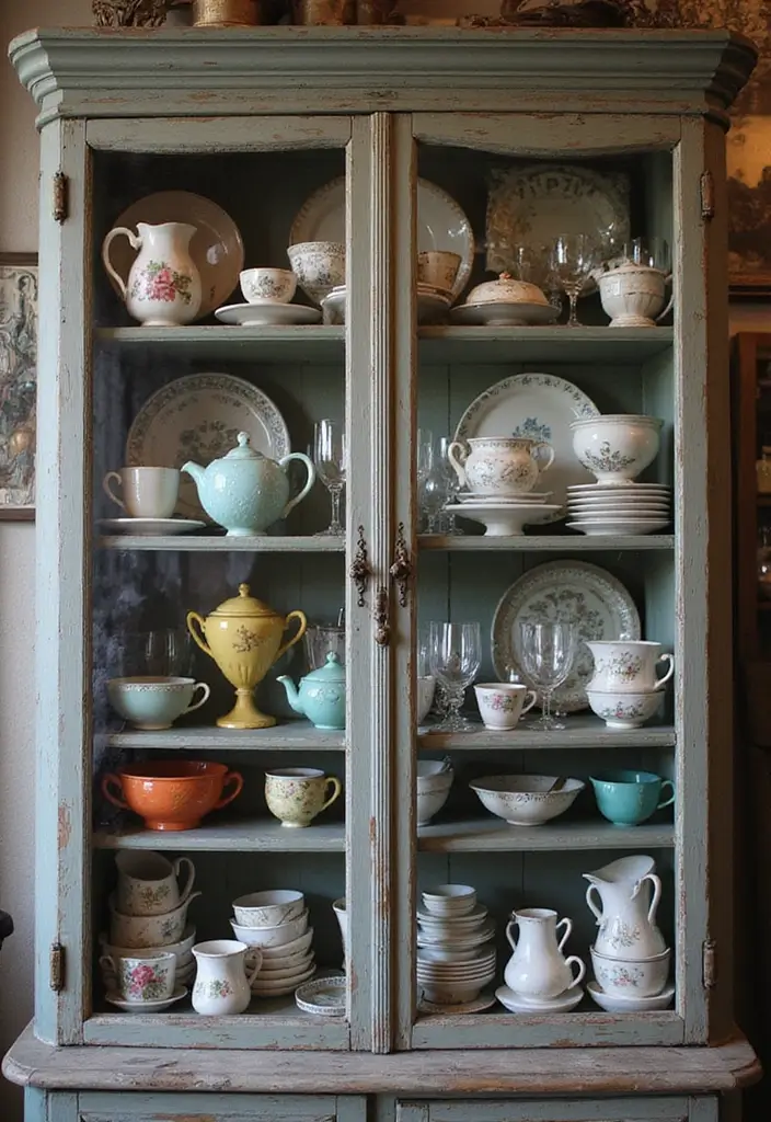 25 Kitchen Glass Cabinet Decor Ideas for Beautiful Displays - 11. Eclectic Collections