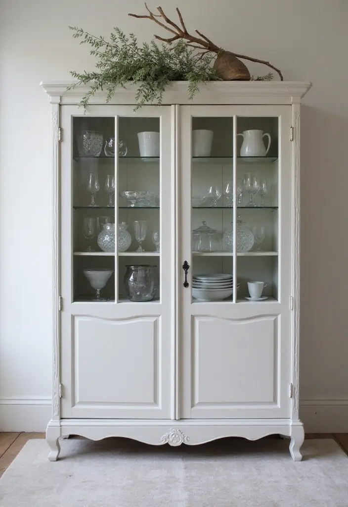 25 Kitchen Glass Cabinet Decor Ideas for Beautiful Displays - 15. Monochromatic Elegance