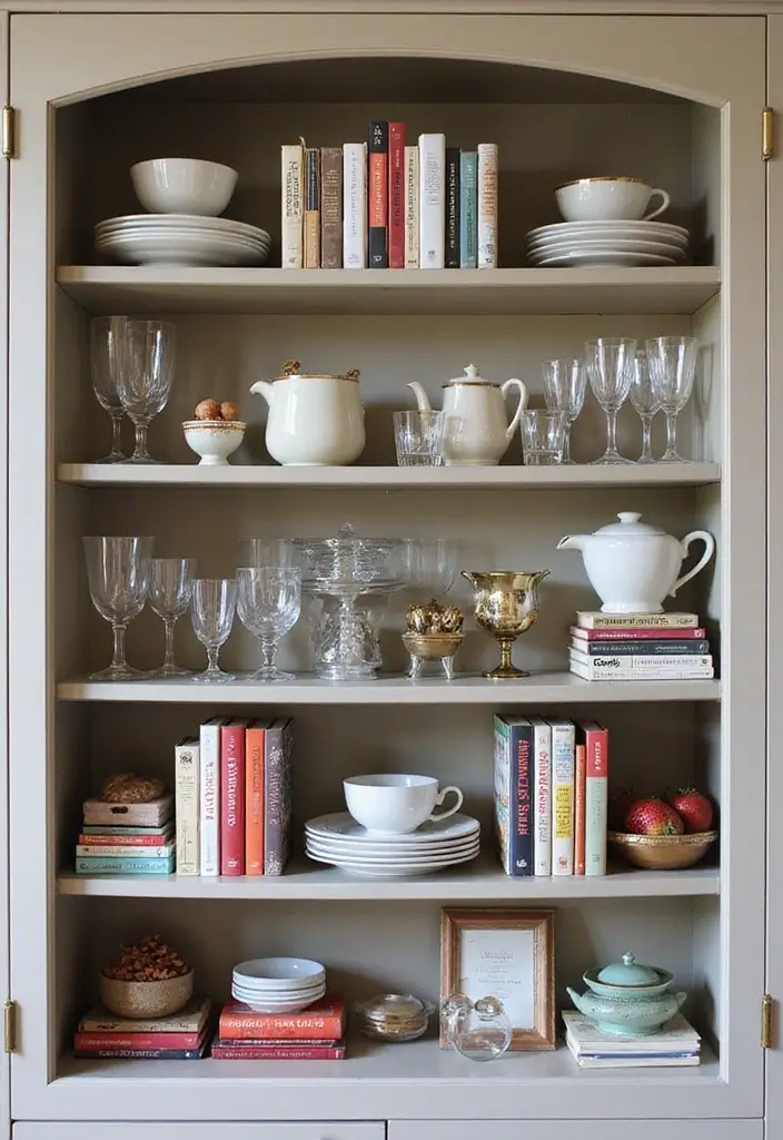 25 Kitchen Glass Cabinet Decor Ideas for Beautiful Displays - 17. Family Recipe Books