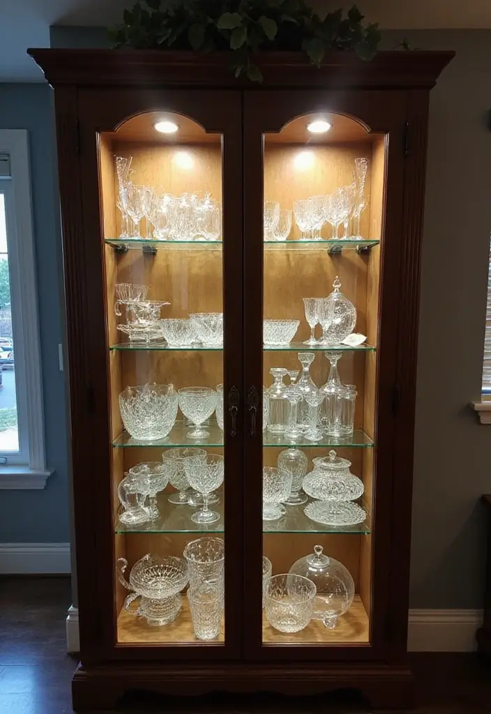 25 Kitchen Glass Cabinet Decor Ideas for Beautiful Displays - 19. Creative Lighting Solutions