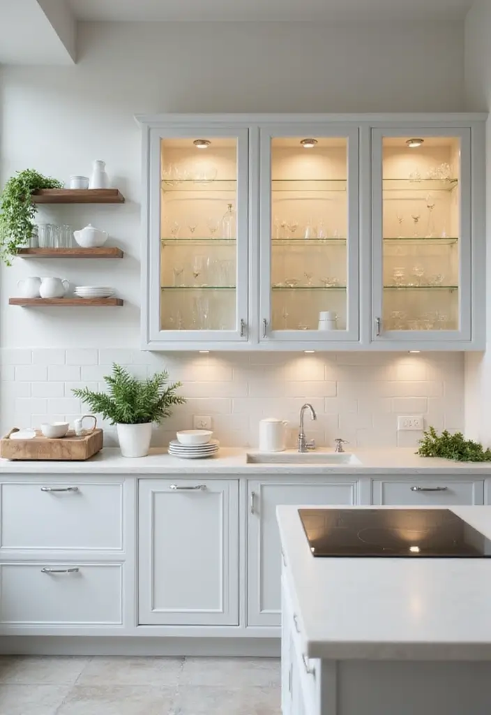 25 Kitchen Glass Cabinet Decor Ideas for Beautiful Displays - 2. Minimalist Elegance