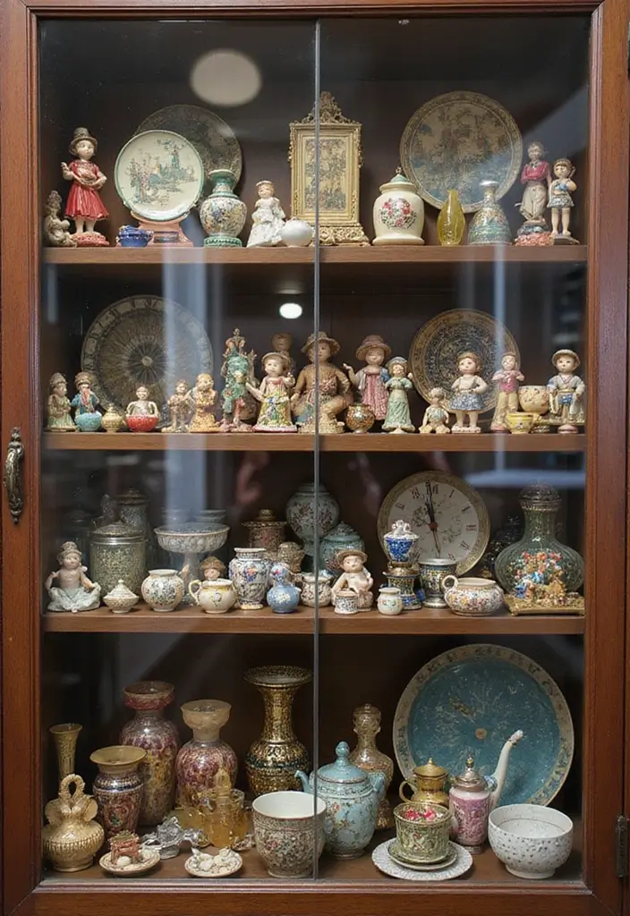 25 Kitchen Glass Cabinet Decor Ideas for Beautiful Displays - 20. Travel Souvenirs