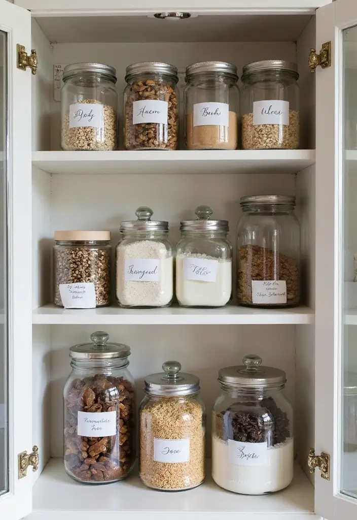 25 Kitchen Glass Cabinet Decor Ideas for Beautiful Displays - 21. Glass Canisters for Organization
