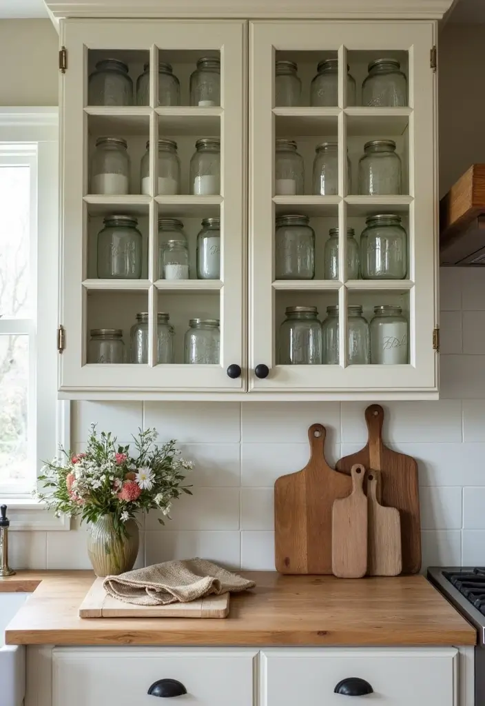 25 Kitchen Glass Cabinet Decor Ideas for Beautiful Displays - 3. Rustic Farmhouse Style