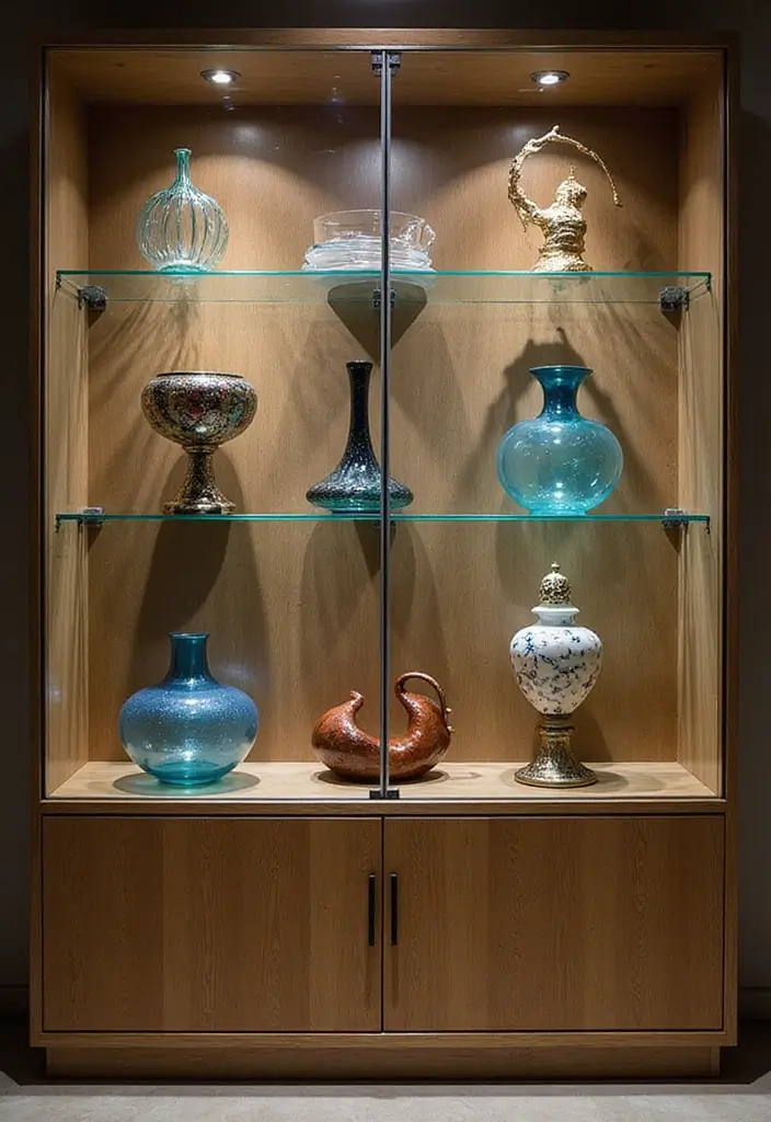 25 Kitchen Glass Cabinet Decor Ideas for Beautiful Displays - 9. Artistic Displays