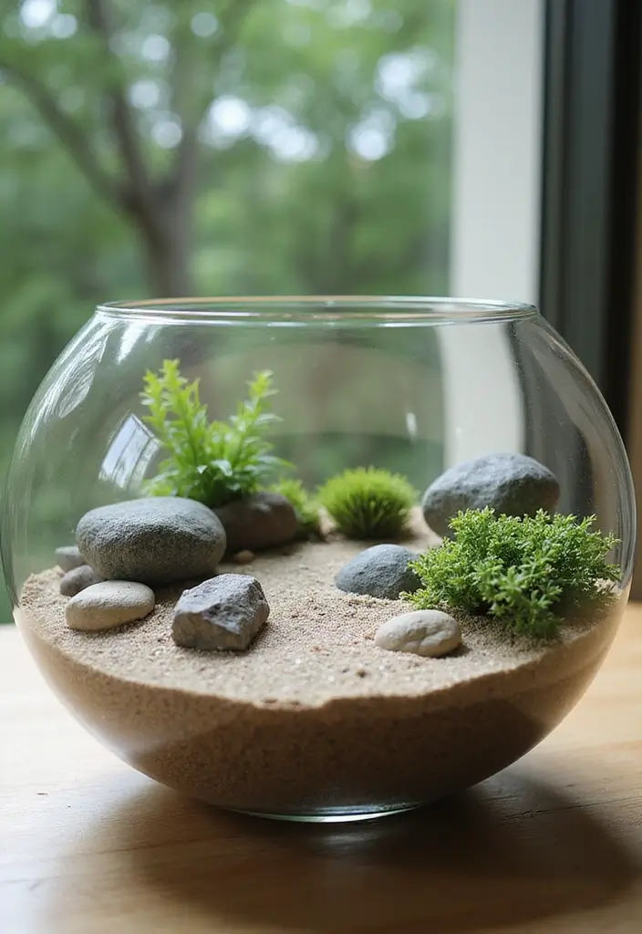 25 Large Glass Bowl Decor Ideas for Tabletop Elegance - 12. Zen Garden in a Bowl